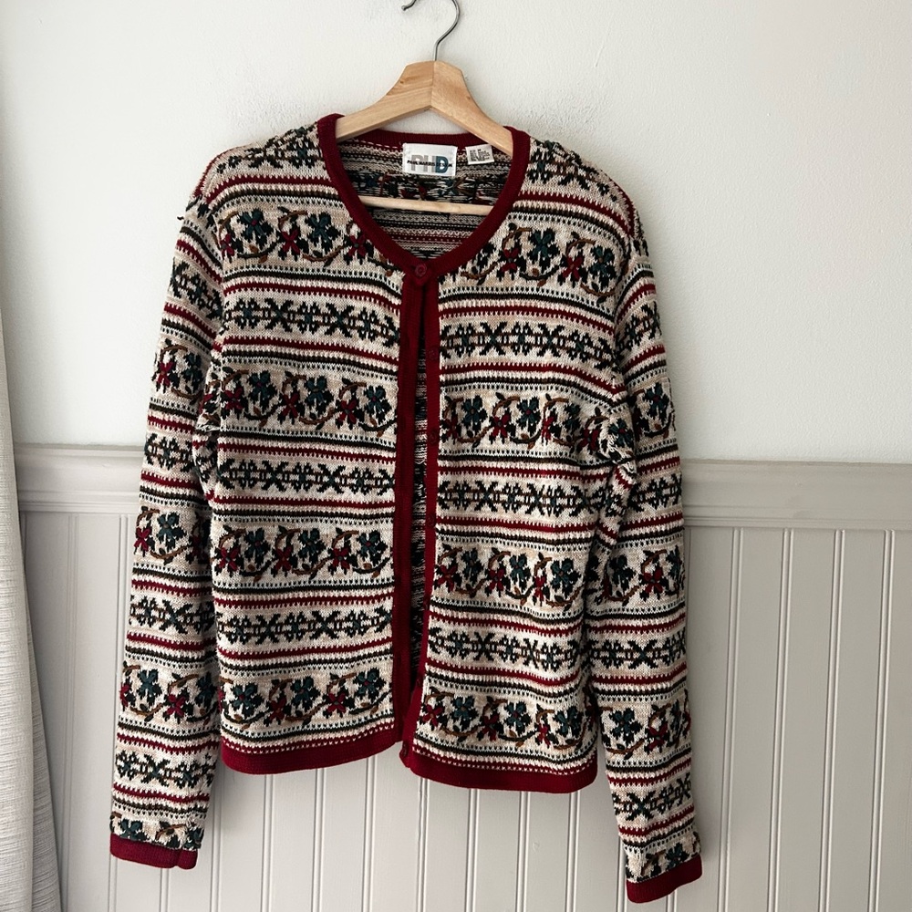 Charming Vintage Women's Cardigan - Red Green Cream Cottagecore size medium